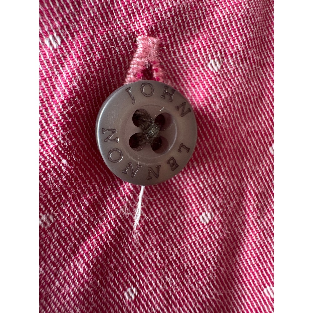 John Lennon Pink Polka Dot Long Sleeve Button Down Shirt Mens Large Preppy - Picture 11 of 16